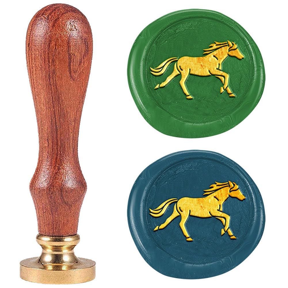 DELORIGIN Running Horse Wax Seal Stamp 1" Animal Vintage Sealing Stamps Removable Brass Head Seal Stamp with Wooden Handle for Envelope Greeting Card Wedding Invitations Wine Package Gift Wrapping