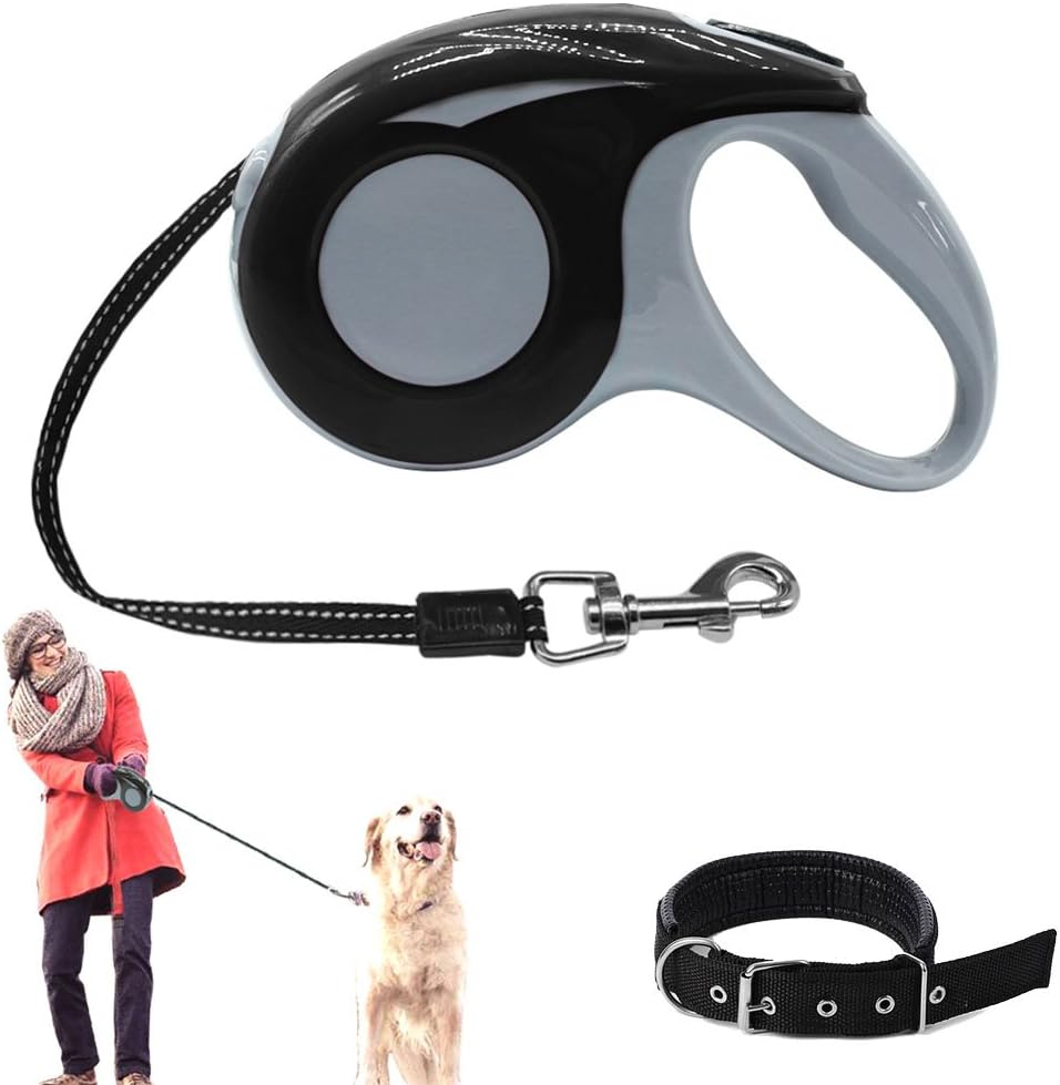Retractable Dog Leash with Dog Collar ,Adjustable 16.4ft Pet Leash Lead for Dogs To Training, Walking, Jogging