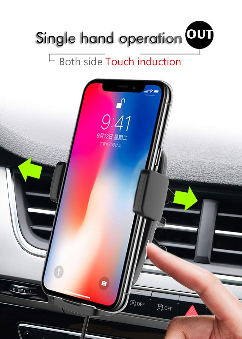 GIN FOXI Fast Wireless Car Charger Mount,Auto Clamping Wireless Car Charger Holder,10W Compatible with Samsung Galaxy S10 /S10+/S9 /S9+/S8 /S8+,7.5W Compatible with iPhone Xs/Max/X/XR/8/8 Plus ect,
