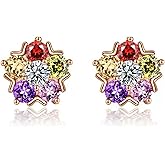JEWSACE Colorful Flower Earrings 18K Gold Plated Cubic Zirconia Huggie Stud Earrings for Women Cubic Zircon Earrings CZ Jewelry Gifts for Her