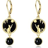 Black Animal Earrings Sterling Silver Cute Black Onyx Bee/Cat/Dragonfly/Wolf/Hummingbird Jewelry Gifts for Women