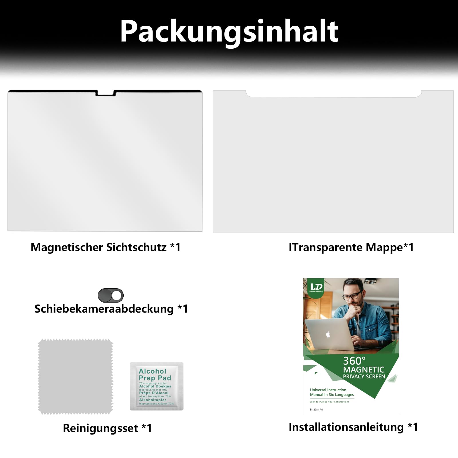 360° Magnetic Privacy Screen Protector for MacBook Air 13 (2018-2021, M1) & MacBook Pro 13 (2016-2022, M1/M2), Removable Anti-Glare 4-Way Privacy Film 13.3 Inch Privacy Filter Privacy Screen