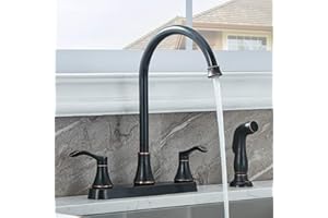 VALISY 3 Hole or 4 Hole 2 Handle Kitchen Faucet with Side Sprayer, Commercial Lead-Free Oil Rubbed Bronze Kitchen Sink Faucets for Rv Sinks with High-Arc Spout & Side Sprayer, VADR0004H