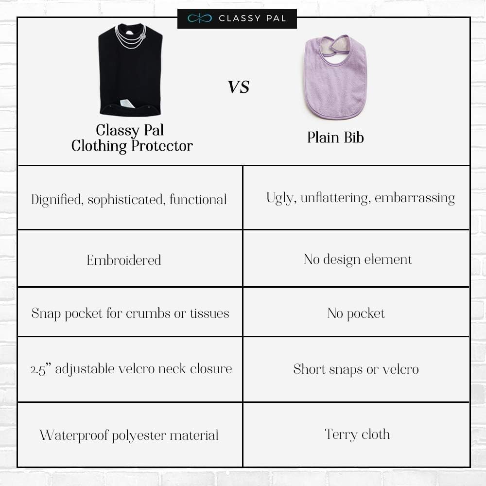 Classy Pal, Adult Bibs for Women, Dress ‘n Dine Clothing Protectors for Eating, Senior Adult Bib Terry Cloth Crumb Catcher, Embroidered Design, Waterproof, Reusable, Washable (Pearl Necklace): Health & Personal Care
