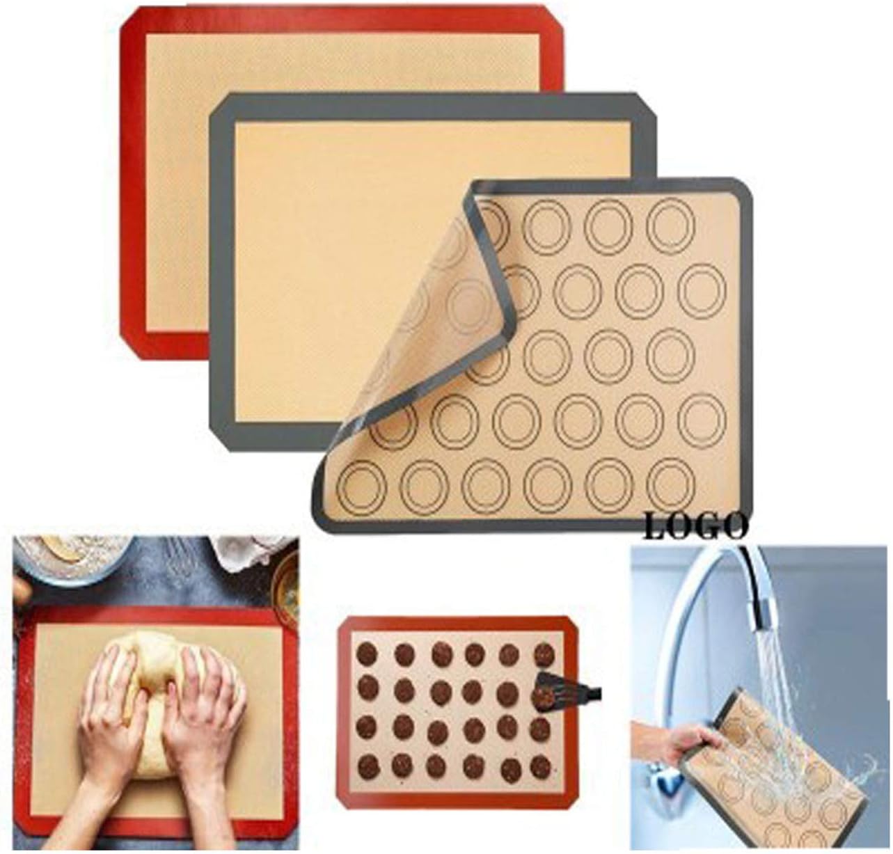 RDXHYF Silicone baking mats Set of 2（1 Large 1 Samll) Dough Rolling Pad, bread baking, Non-Stick, Food Safe Baking Mat, Pie, Pie Pan, ilicone Baking Mat, Counter Mat, High temperature resistant: Kitchen & Dining