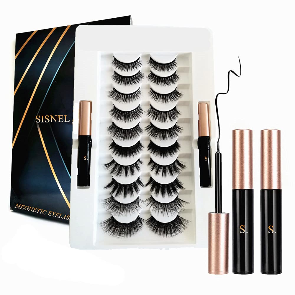 5 Pairs Reusable Magnetic Lashes and Eyeliner Kit, Best Magnetic Eyeliner for Natural Magnetic Lashes Set, Comes with 2 Tubes of Magnetic Eyeliner