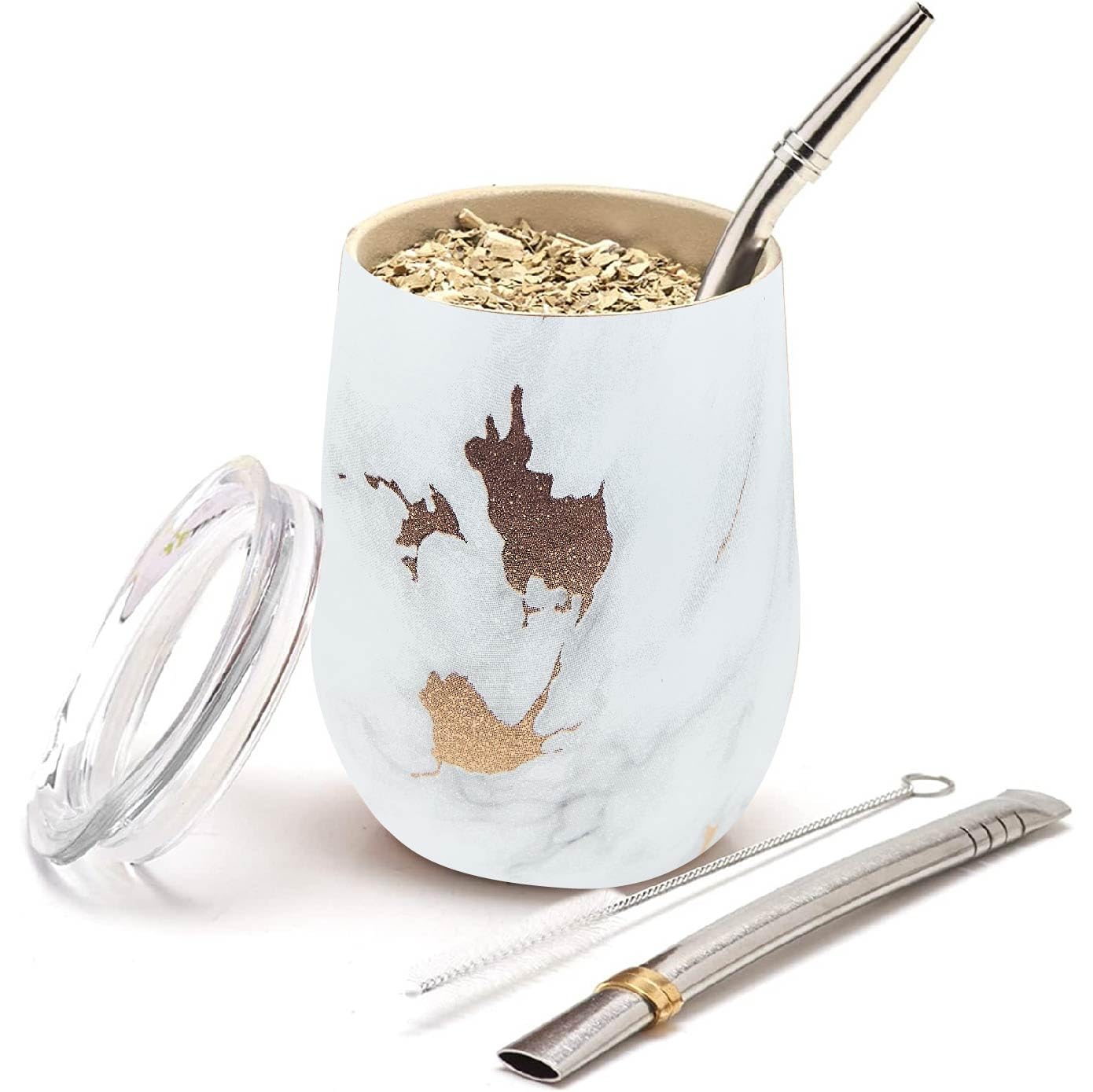 balibetov Modern Mate Cup and Bombilla Set (Yerba Mate Cup) (Gold Marble, 355 ml) — image 1