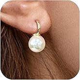 14K Gold Plated Pearl Drop Earrings, 10MM Pearls Dangle Stud Earrings for Daily Wear & Gift (Classic Jewelry)