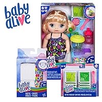 Baby Alive Sweet Spoonfuls Baby Blonde Hair Doll, Bundle Exclusive, Powdered Food and Diaper Refill, Toy for Kids 3 Years Old and Up