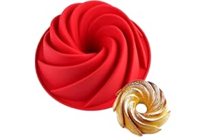 Joyeee 9.6'' Spiral/Burgundy Wine Cake Mold Pan, Silicone Baking Mold for Birthday Cake, Muffin, Bread, Pie, Flan, Tart, Mous