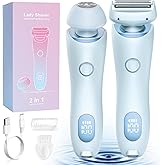 Electric Shaver for Women, 2 in 1 Wet & Dry Painless Hair Removal, Silk Glide Pro Shaver with 2 Removable Heads for Leg Arm Underarm Bikini Area,IPX7 Waterproof, Blue
