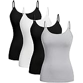 OYOANGLE Women's 4 Pack Camisole Tops Adjustable Spaghetti Strap Tank Top Seamless Layering Tops