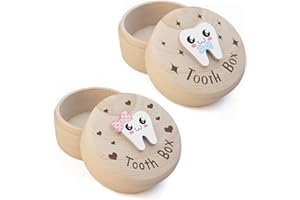 2PCS Tooth Fairy Box,3D Carved Wooden Tooth Holder,Cute Tooth Holder Tooth Storage Box for Boys Girls&Tooth Boxes for Lost Te