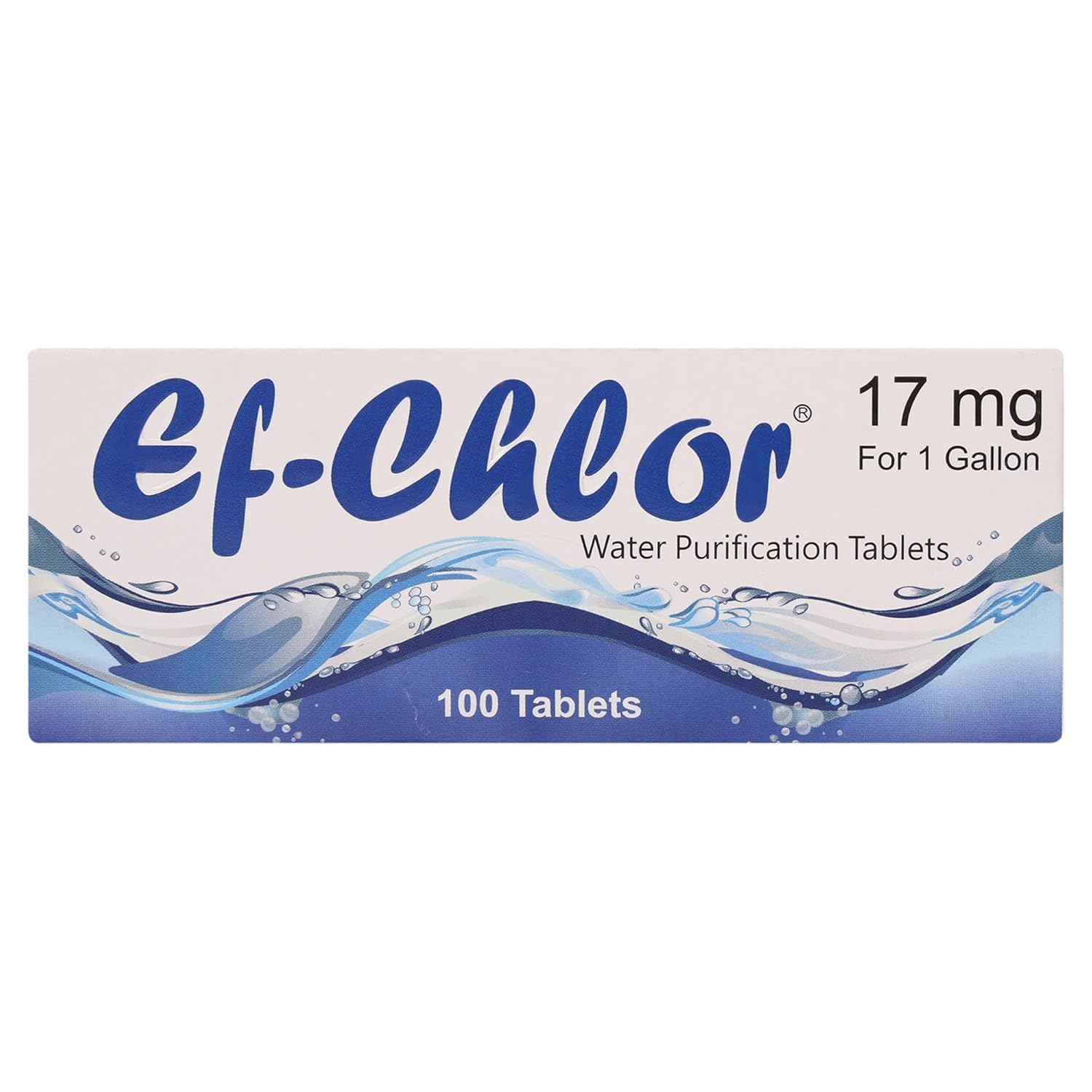 Ef-Chlor 17 Mg Water Purification Tablets / 100 Tablets Pack -1 tablet Purifies 3-4 Liters of Water/Safe and Reliable Water Treatment No Color or Unpleasant Taste/Sterilize Disinfect & Purify Water