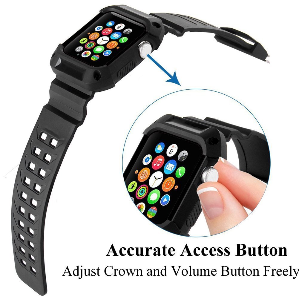 Apple Watch Band Case 38mm Black. Sport Accessories for men and women. Durable Protective Case save your Apple Watch Black/Silver/Rose 38mm. Apple watch band Case 38mm Black for Series 1/2/3