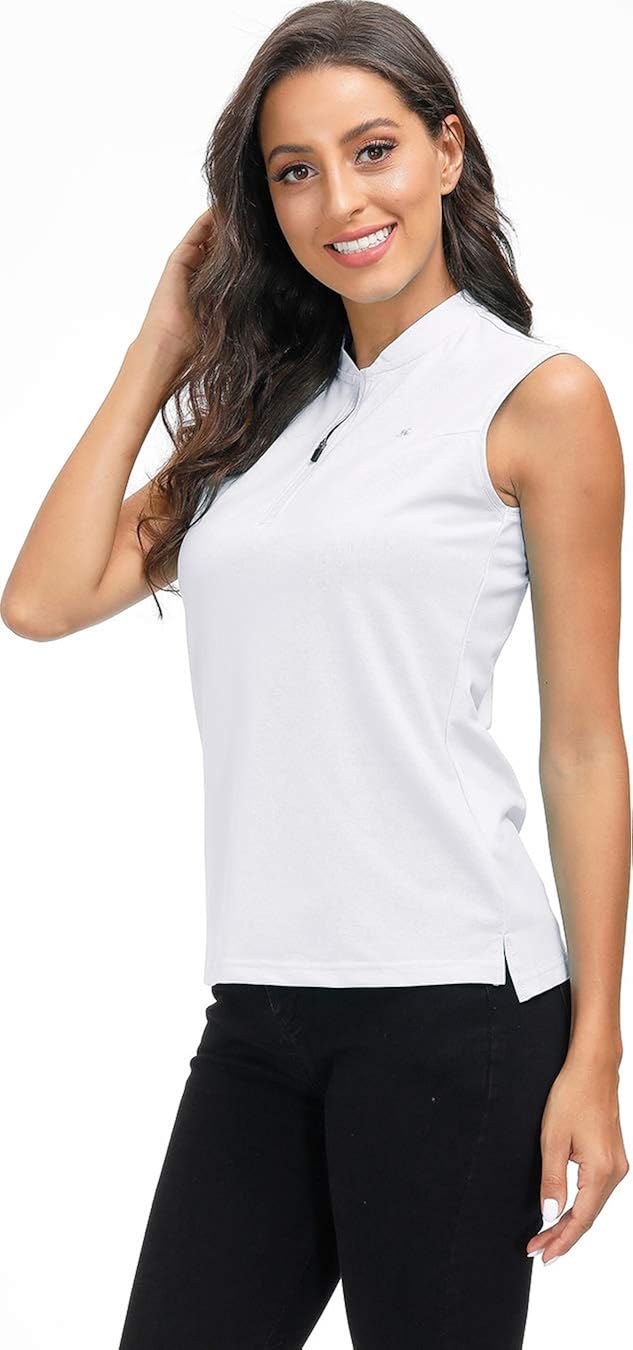 AIRIKE Golf Polo Shirts for Women Slim Fit Woman Sleeveless Sports Shirts Quick Dry Athletic Tank Tops for Tennis Work: Clothing
