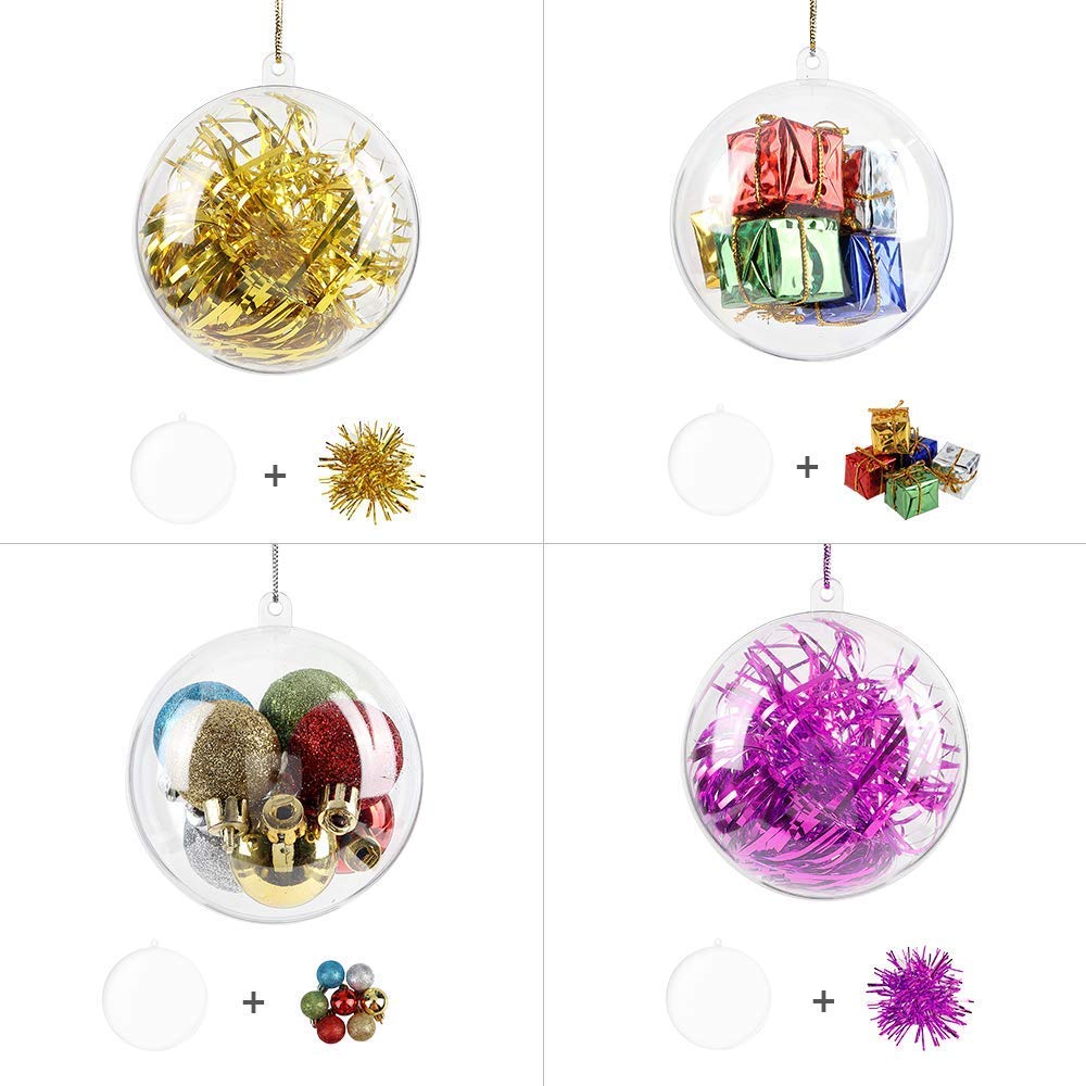 20X 80mm Diameter Zogin Clear Transparent Ball Christmas Tree Ornaments DIY Fillable Ball Baubles for Kids