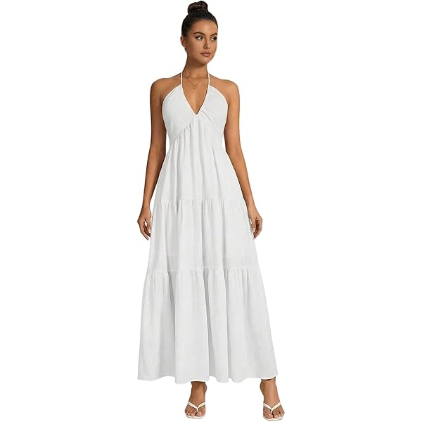 GLIGET Summer Dresses for Women 2024 Shirred Ruffle Hem A Line Maxi Dress  (Color : Baby Blue, Size : X-Small) at Amazon Women's Clothing store