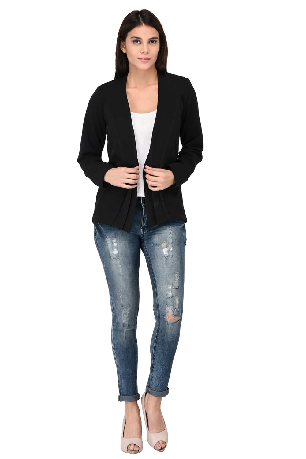 tendif black polyester bubble lycra blazer (3336)