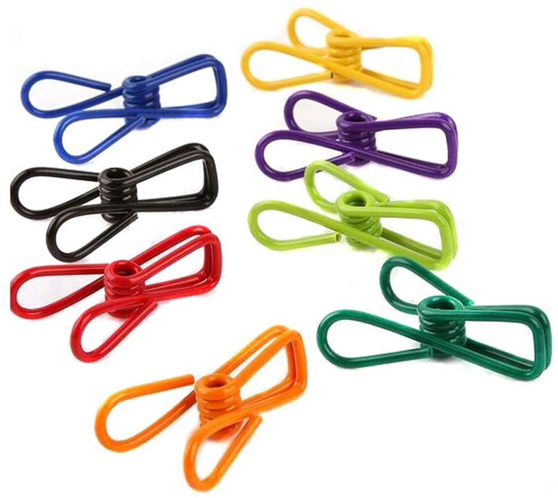 Pack of 30 Colorful Multi-Purpose Clothesline Utility Clips Steel Wire Clips Windproof Clothespin for Launtry Beach Book and Towel