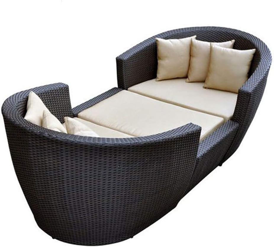 ZHFC Outdoor rattan sofa bed, pool lounge chair suitable for garden terrace cushions, metal frame, movable table and chair garden furniture 3PCS
