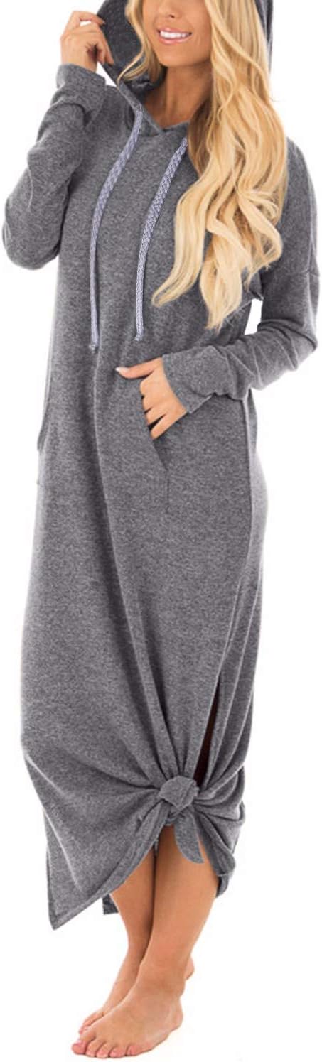 Women's Hoodies Long Sleeve Tunic Pullover Sweatshirt Maxi Dresses with Kangaroo Pocket