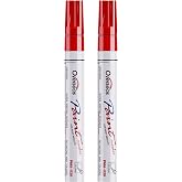 Overseas Red Paint Pens Permanent Markers, 2 Oil Based Paint Makrers | Medium Tip, Waterproof, Quick Dry, Fade Resistant, Bright Colors Marker Pen for Metal, Wood, Plastic, Rock, Rubber, Canvas