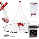 BasicGear Cast Net, 3-14ft Radius, 1/4, 3/8 and 1/2 in Mesh | For Bait Fish, Double Lead Line, Stainless Steel Swivel, Neoprene Wrist Strap, Repair Kit Included