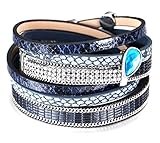 JF. Fashion Multilayer Leather Wrap Bracelet for Women Girls with Glitter Rinestones & charms