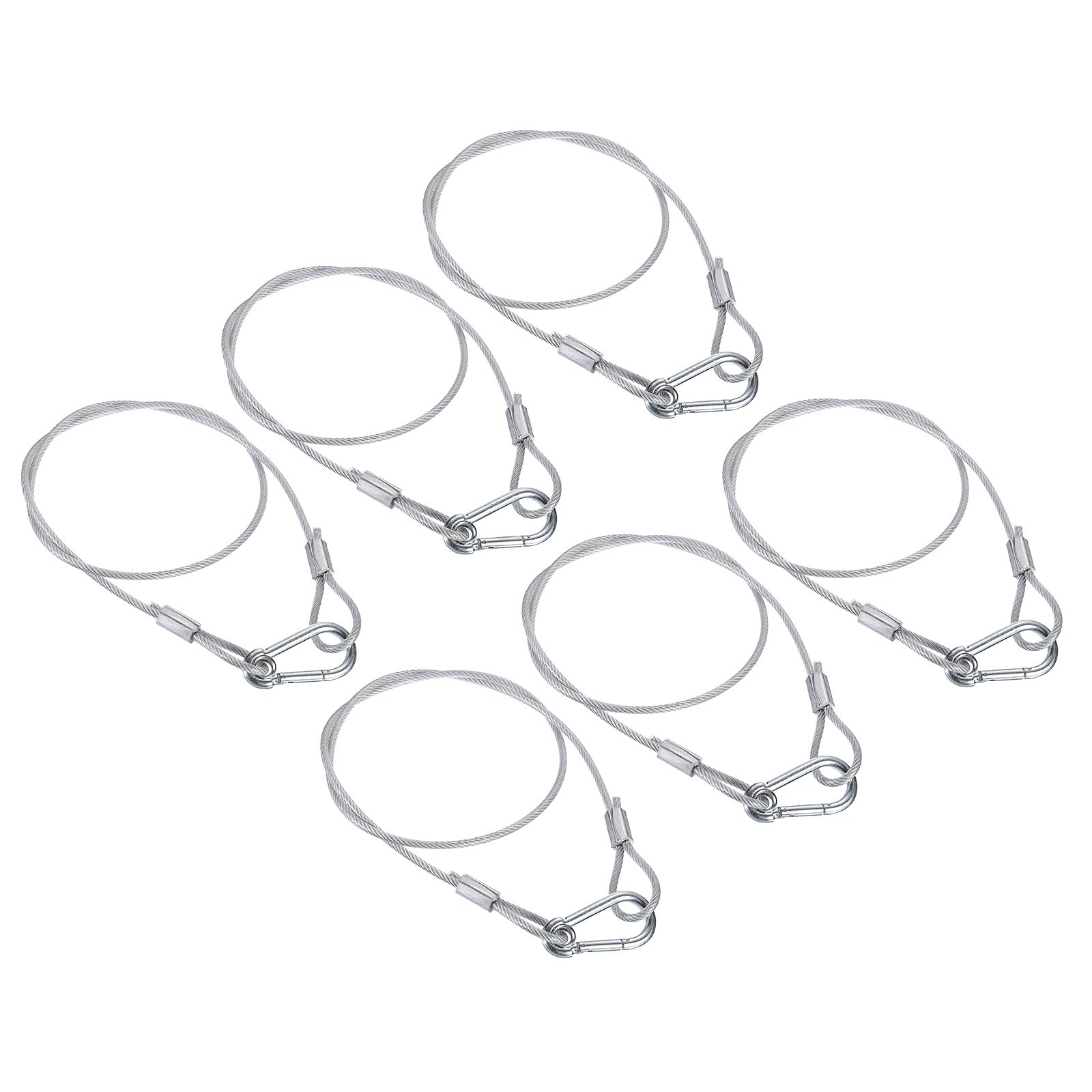 PATIKIL Stainless Steel Safety Cable 39.4"/100cm, 6Pack 5mm Flexible Security Wire Rope Lock Double Loops with Hook for Stage Lighting Luggage, Silver