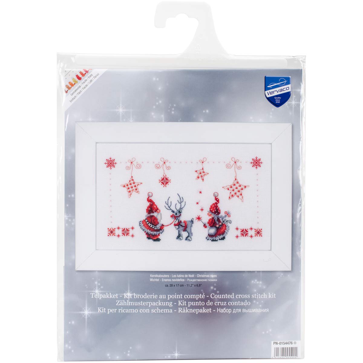 Vervaco Counted Cross Stitch Kit: Christmas Elves, Acrylic, NA, 28 x 17cm