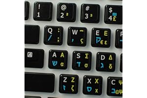 4KEYBOARD Hebrew - Greek - English Non-Transparent Keyboard Decals Black OR White Background for Desktop, Laptop and Notebook (Black Background)