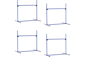 PawHut 4 Piece Dog Agility Training Equipment for Dog Agility Course with Adjustable Height Jump Bars, Included Carry Bag, & Displacing Top Bar, Blue