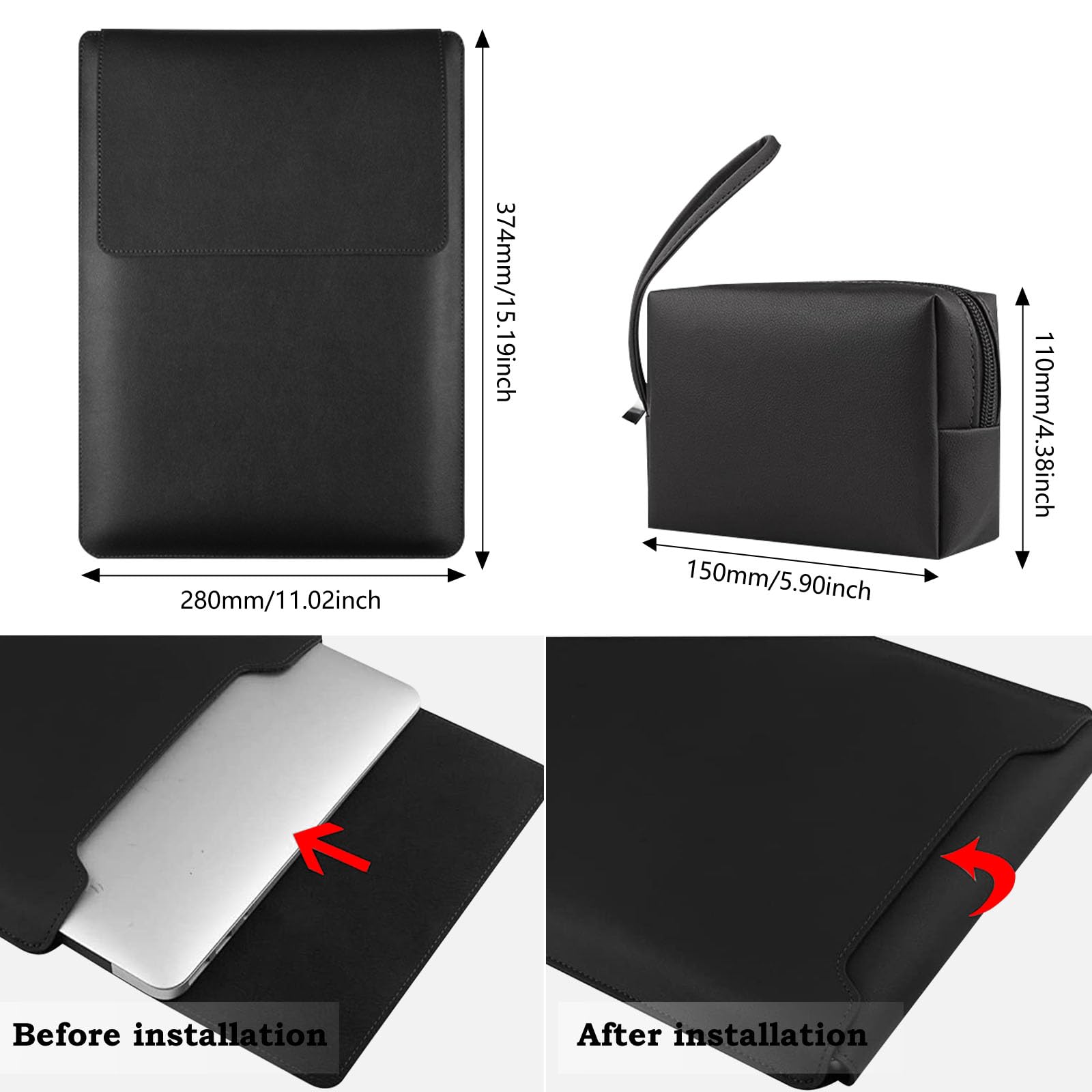 HaruYo 15-16 Zoll Laptop Sleeve Laptophülle, Laptoptasche mit Standfunktion, Computer Tasche mit Zubehörtasche für MacBook Pro 16, 15 Zoll Dell,Lenovo,Acer,Huawei MateBook (15-16 Zoll Schwarz) 7