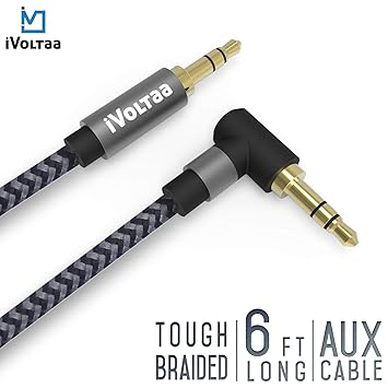 iVoltaa 3.5mm Braided Aux (Auxiliary) Audio Cable - 6 Feet (1.8 Meters) - Space Grey