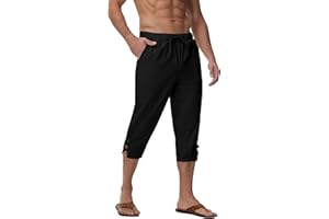 YAOHUOLE Mens Linen Capri Shorts Knee Length 3/4 Pants Linen Chino Shorts
