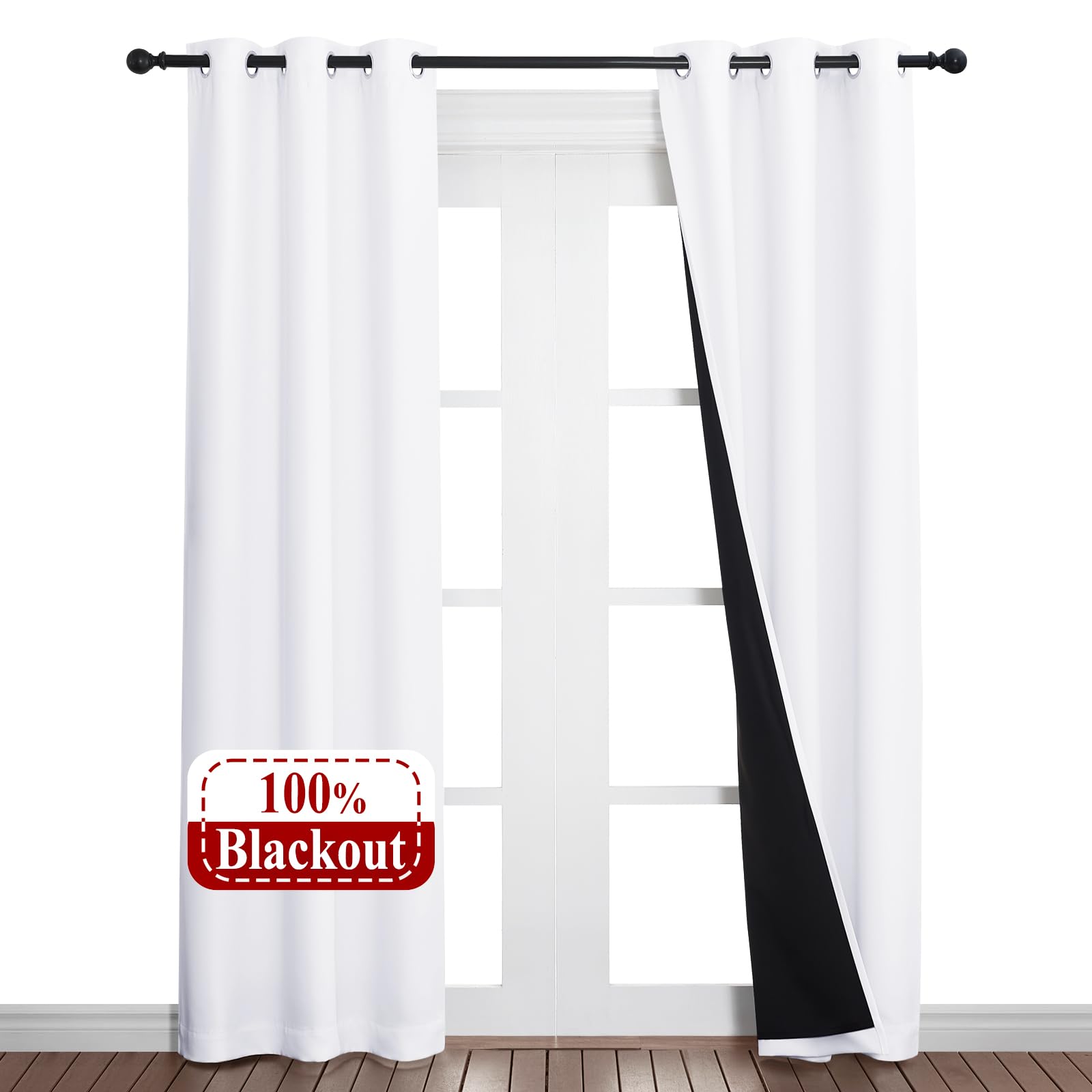 Photo 1 of NICETOWN White Blackout Curtains 80 inches Long, 2 Pieces, 37" Wide Each Panel, Full Light Blocking Drapes with Black Liner for Nursery, Noise Reducing Thermal Insulated Draperies for Doorway