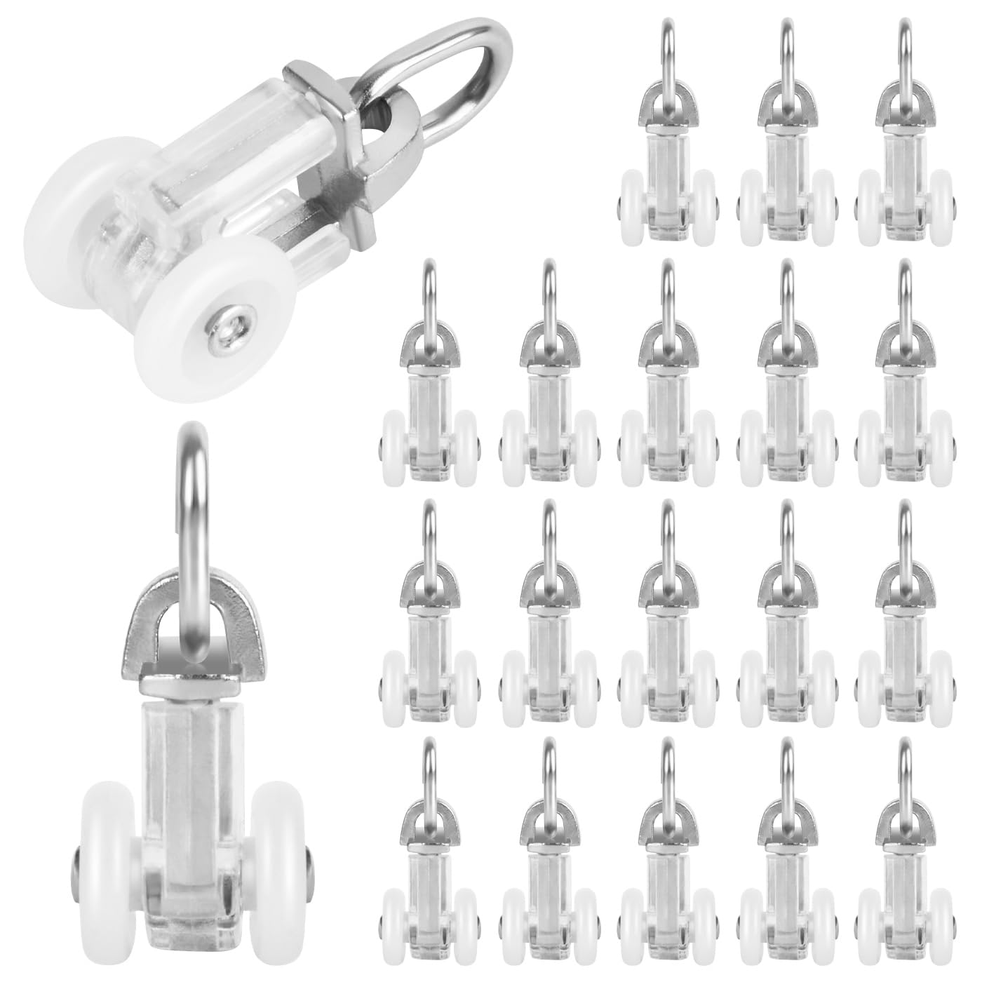 Photo 1 of Curtain Track Rollers, 20pcs Curtain Track Gliders, Dual Wheel Roller Carriers for Ceiling or Wall Mounted Curtain Track, Shower RV Garage Divider Track