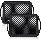 Large Nonslip Serving Tray with Handles, Silicone Grippy Dots Lap Food Trays for Eating, Dishwasher Safe Serve for Breakfast Dinner Snack Fruit Appetizers Beverage, Rectangular, Set of 2, Black
