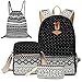 Alando Canvas Dot Backpack Cute Lightweight Teen Girls, Black, Size Medium