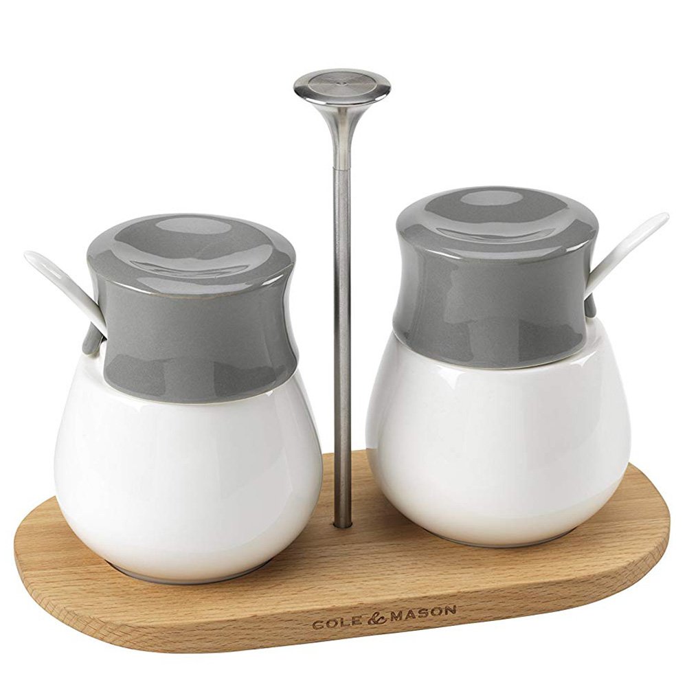 Cole & Mason Condiment Pots and Board, Ceramic, White/Grey