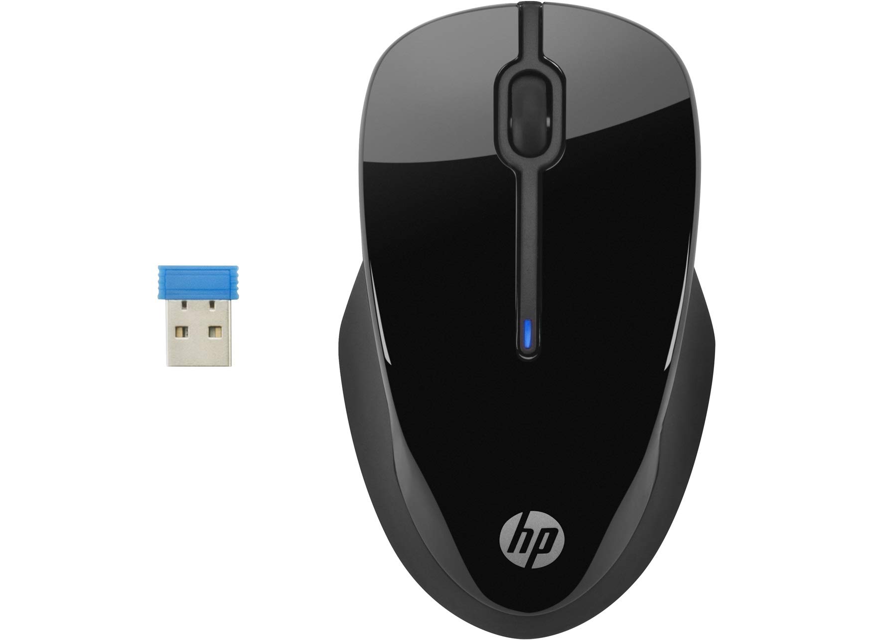 HP 250 Black 2.4 GHz USB Wireless Mouse with Blue LED 1000, 1200, 1600 Dpi Optical Sensor, Up To 12 Months Battery Life