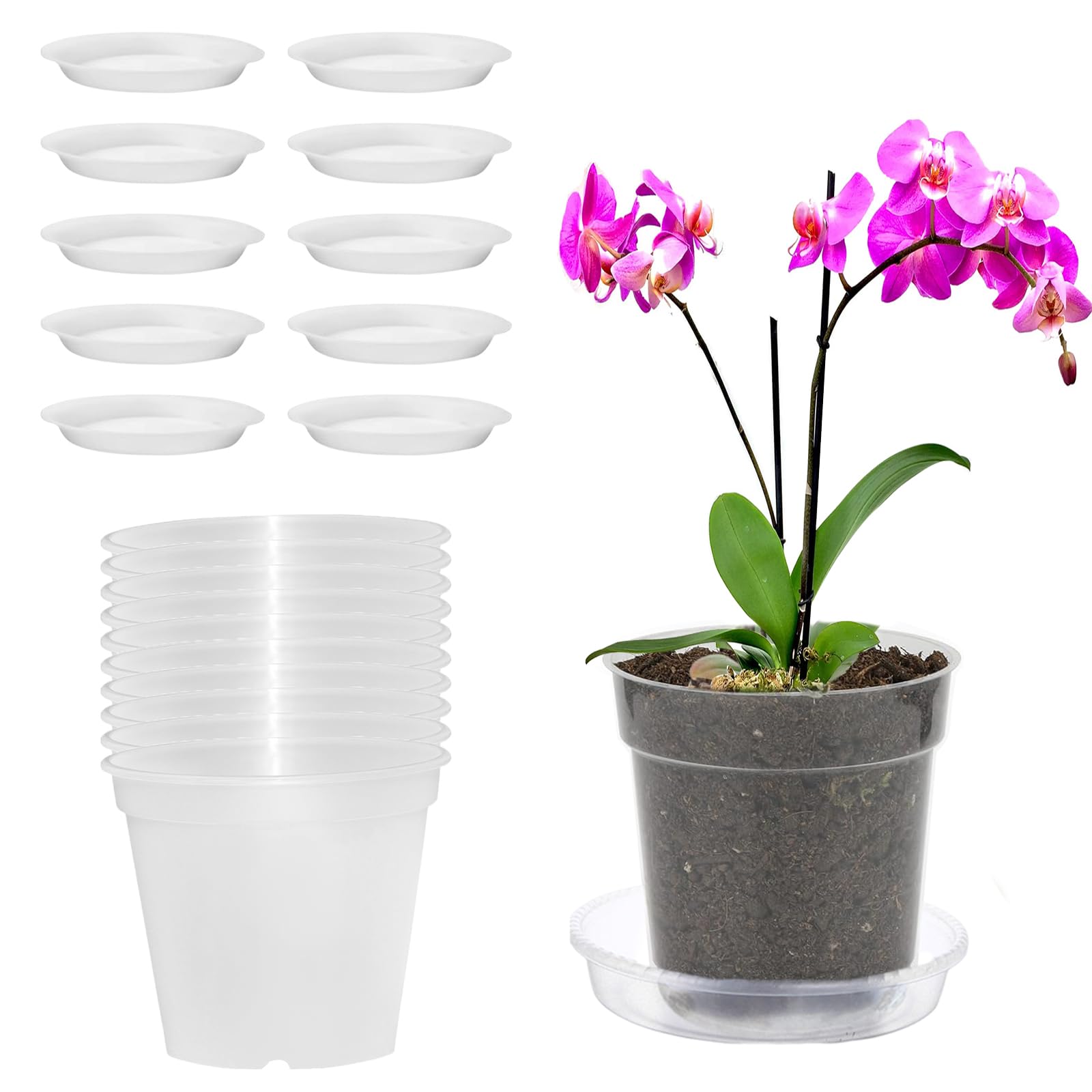 Vueinrg 10 Pieces 11.5 cm Orchid Pots Clear Orchid Plant Pot Plastic Plant Pots for Orchids Transparent Nursery Flower Pots with Drainage Hole Seedlings Pots for Indoor Outdoor Garden Balcony