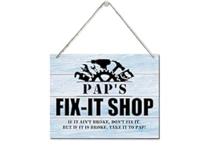 AUII JO DESIGN Rustic "Pap's Fix-It Shop If It Ain't Broke, Don't Fix It." Wall Art Sign, Hanging Printed Wall Plaque Wood Signs, Farmhouse Decor, Home Decor, Father's Day Gift for Grandpa 10 X 7.8 inch