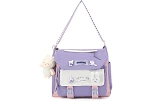 Juoxeepy Aesthetic Messenger Bag with Stuffed Pendant and Pins Kawaii Crossbody Bag for Women nylon Messenger Bag