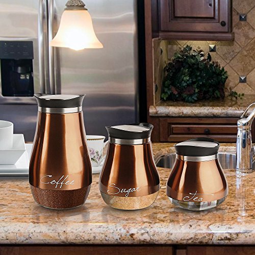 Emenest Cafe Copper and Glass Canister Set 3 Food Storage Containers