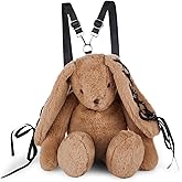 Dolls Kill Cuddly Bunny Plush Backpack by Current Mood – Brown, Faux Fur Backpack with Lace-Up Ribbon Ears, One Size