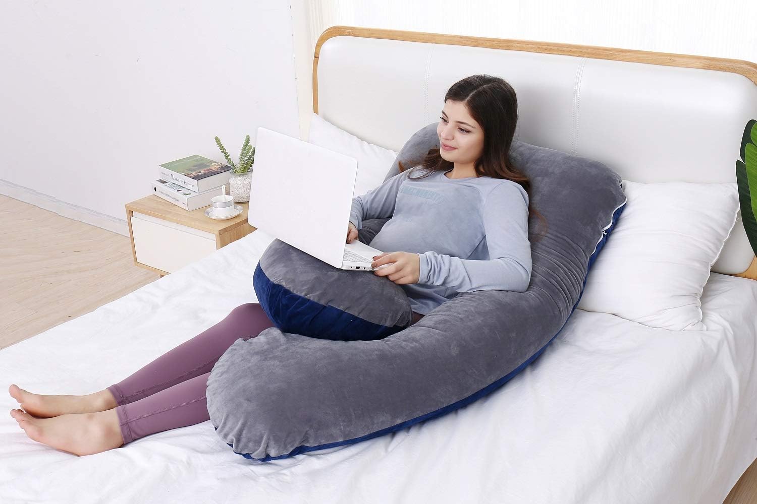 AS AWESLING Pregnancy Pillow, U Shaped Full Body Pillow, Nursing, Support and Maternity Pillow for Pregnant Women with Removable Velvet Cover (Grey Blue): Home & Kitchen