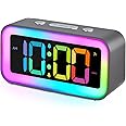 Cadmos Loud Alarm Clock for Bedrooms with Dynamic RGB Night Light,Heavy Sleepers Adults,Dual Alarm,Dimmer,USB Charger,Small Bedside Digital Clock with Led Display for Kids,Teens (Silver Gray)