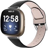 Leather Compatible with Fitbit Versa 3 & Sense Bands Women Girls, Soft Slim Genuine Leather Replacement Versa 3 Strap…